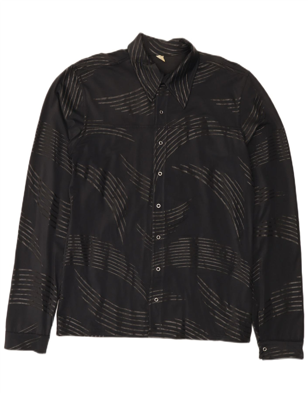 Vintage masculino abstrato padrão camisa pequena poliamida preta
