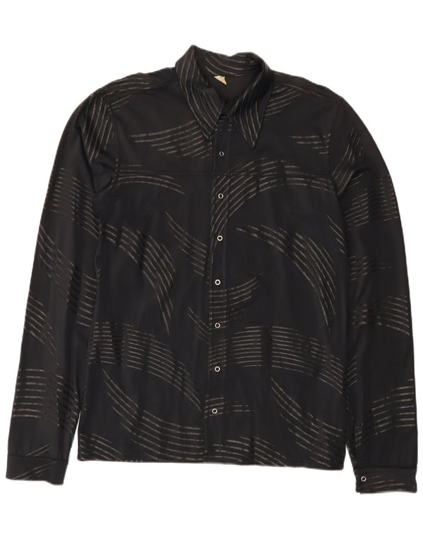 Vintage masculino abstrato padrão camisa pequena poliamida preta