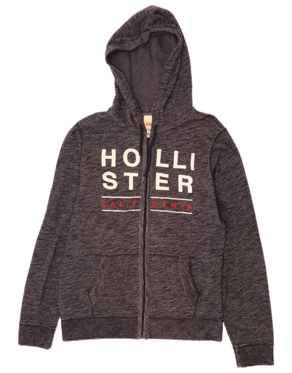 Suéter masculino Hollister com capuz e zíper gráfico médio algodão azul marinho