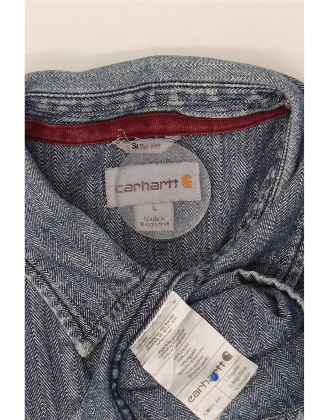 Camisa masculina Carhartt Slim Fit grande algodão espinha de peixe azul