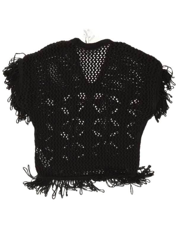 Blusa feminina de crochê com ajuste solto Zara Top Reino Unido 10 pequeno acrílico preto