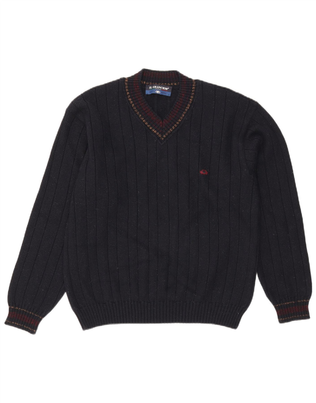 Suéter masculino Il Granchio com decote em V, grande lã azul marinho