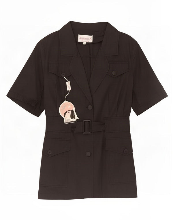 Jaqueta blazer feminina vintage de manga curta com 2 botões Reino Unido 14 médio preto