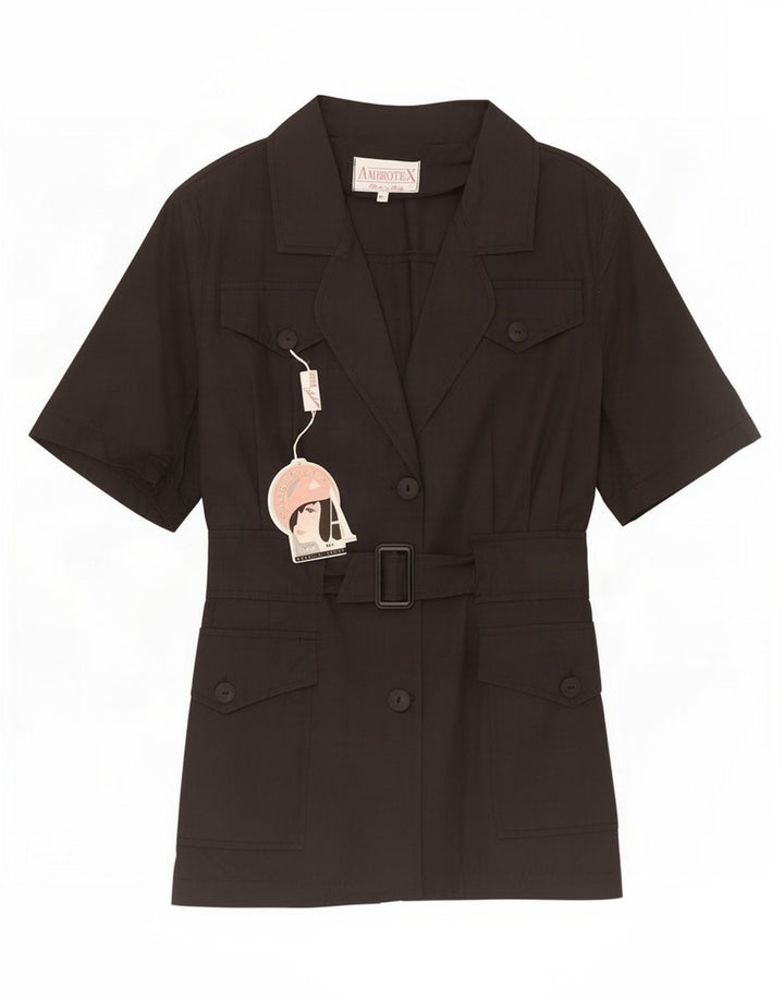 Jaqueta blazer feminina vintage de manga curta com 2 botões Reino Unido 14 médio preto