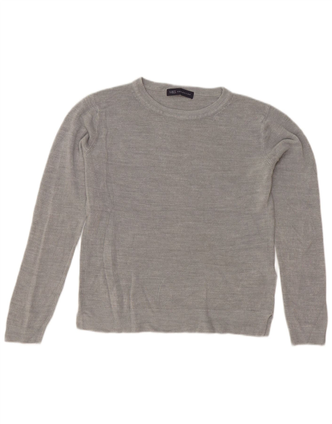 Suéter feminino Marks & Spencer com gola redonda e gola redonda Reino Unido 10 pequeno cinza