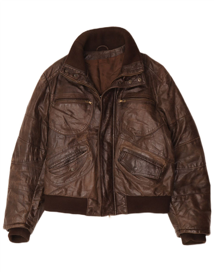 Jaqueta de couro bomber masculina vintage IT 54 2XL couro marrom