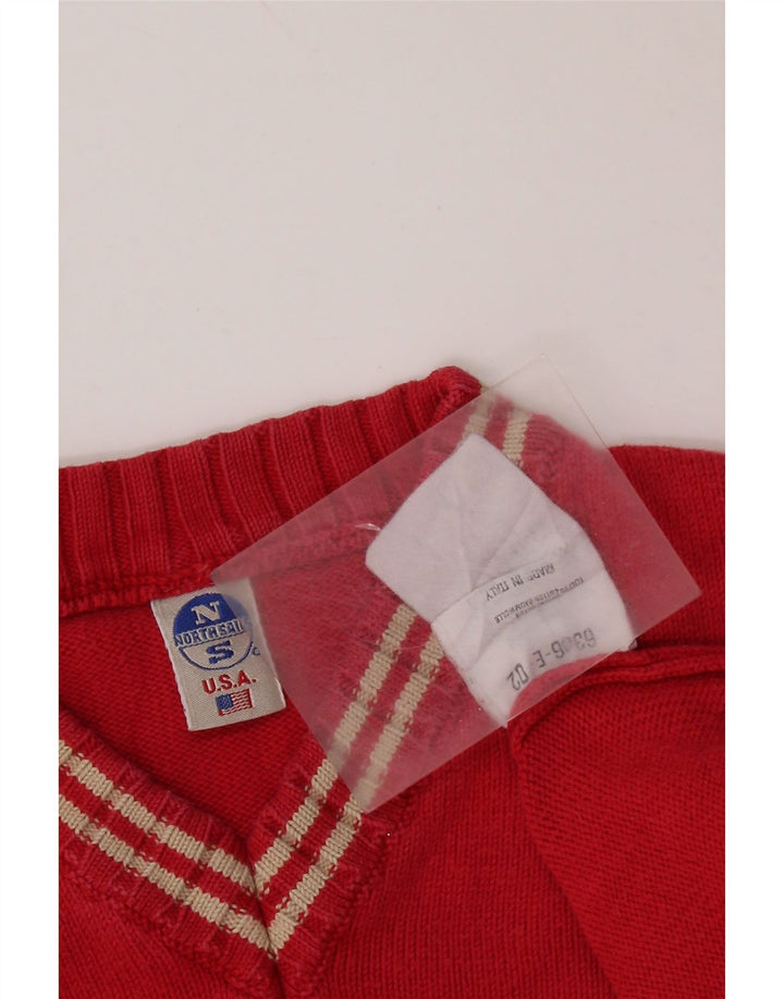 Suéter feminino grande com decote em V NORTH SAILS Reino Unido 10 algodão vermelho pequeno