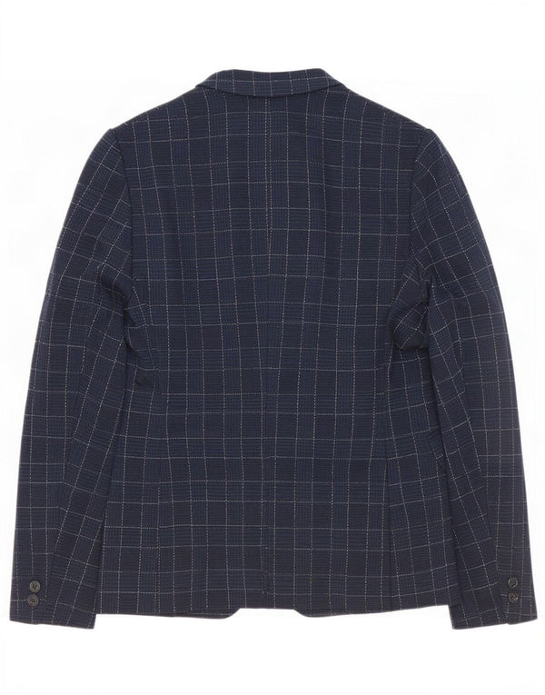 Jaqueta blazer masculina Zara com 2 botões EU 46 poliéster xadrez azul marinho pequeno