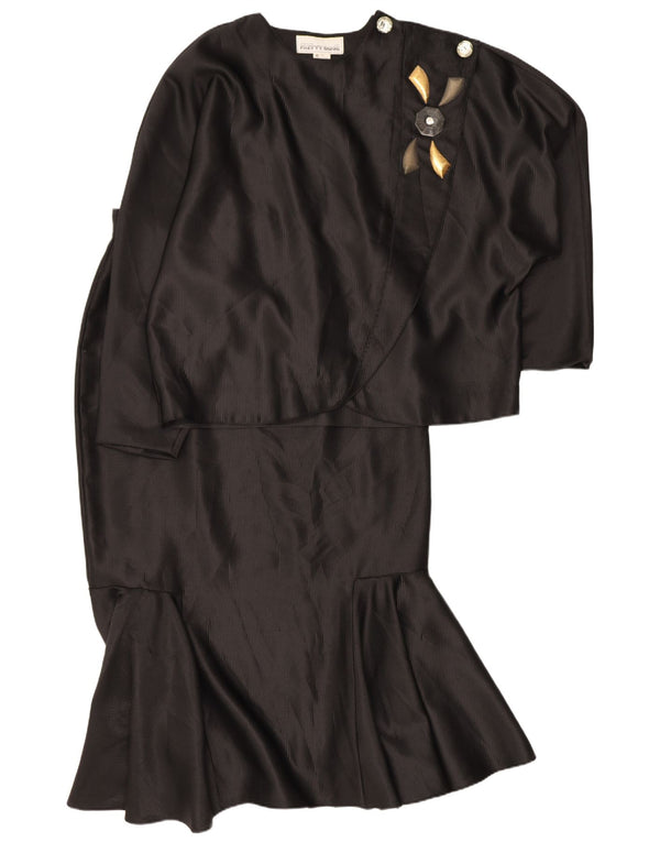 Conjunto de saia vintage feminina oversized de 2 peças IT 46 grande W28 risca de giz preta