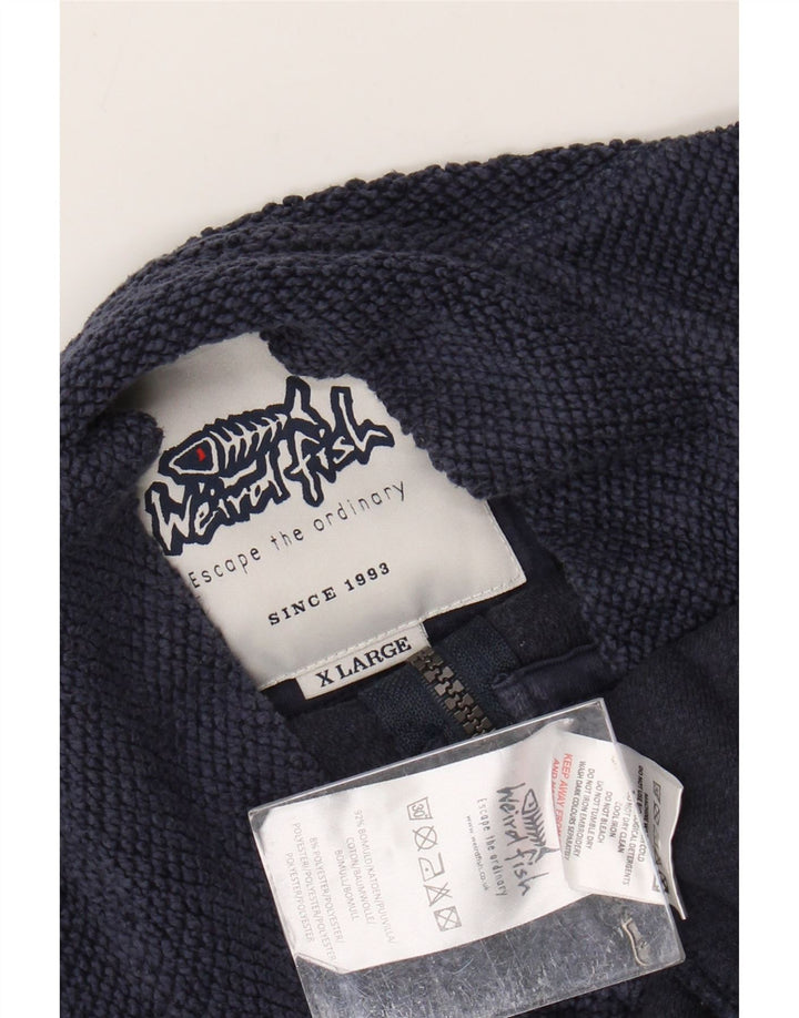WEIRD FISH Suéter masculino com zíper e gola XL azul marinho algodão