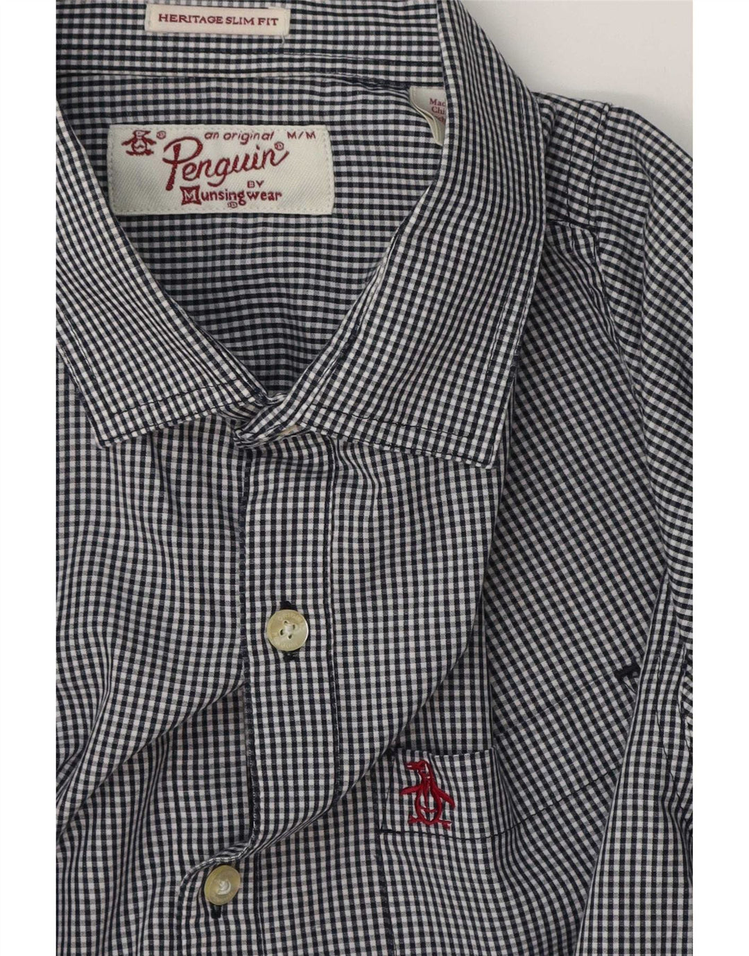 Camisa masculina Penguin Heritage Slim Fit médio azul marinho algodão guingão