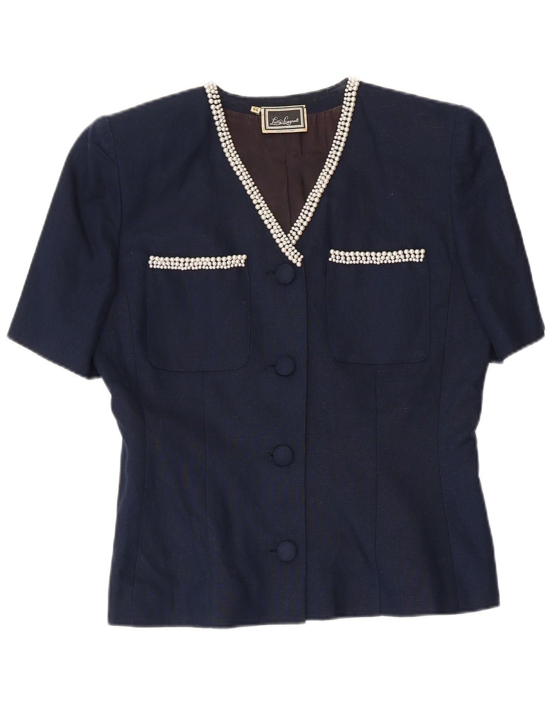 LUISA SPAGNOLI Jaqueta blazer feminina de 4 botões IT 44 azul marinho médio