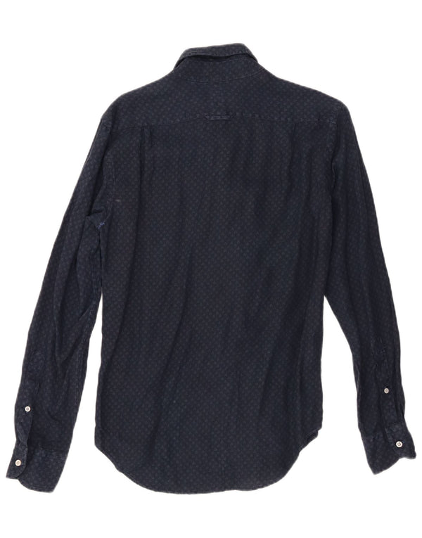 Camisa masculina Boggi Milano pequena linho manchado azul marinho