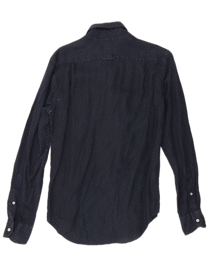 Camisa masculina Boggi Milano pequena linho manchado azul marinho