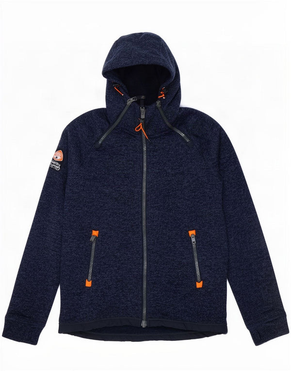 Jaqueta masculina Superdry com capuz e jaqueta XL azul marinho manchada de nylon
