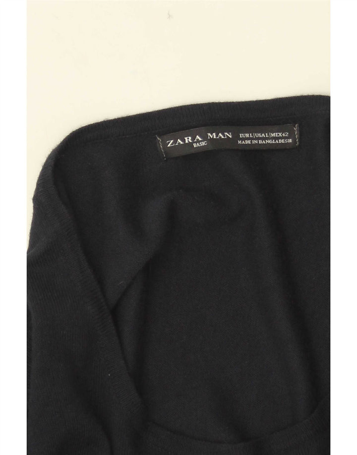 Zara Suéter masculino com gola canoa grande azul marinho