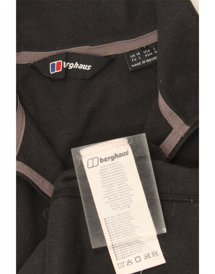 Suéter de lã feminino Berghaus com zíper e gola UK 14 grande poliéster preto