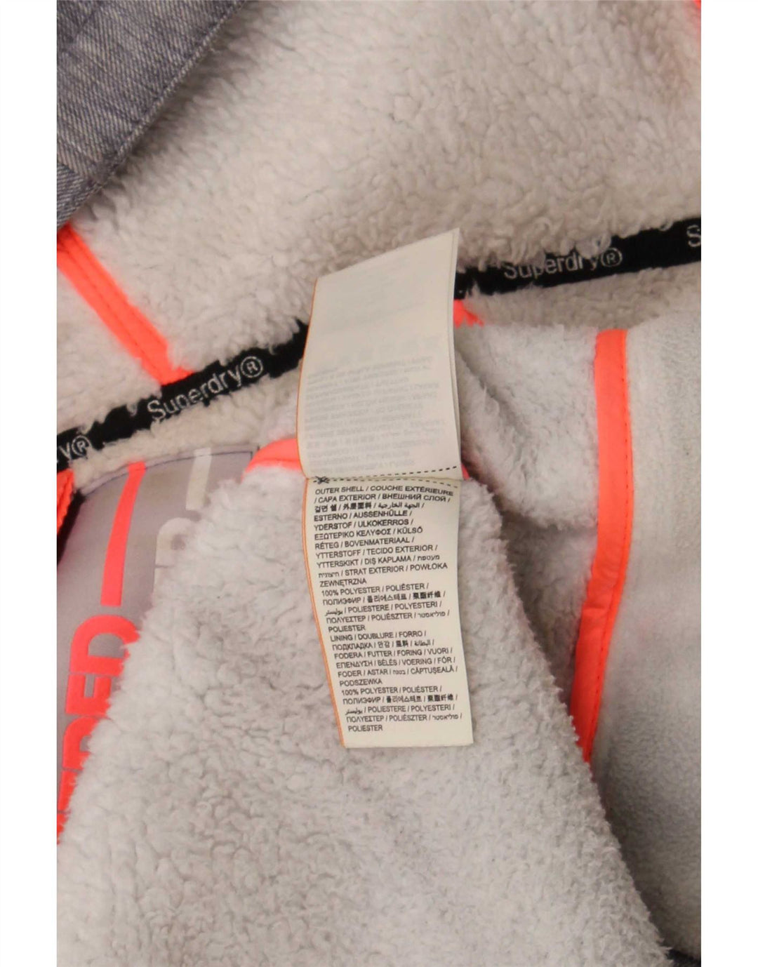 Jaqueta corta-vento com capuz feminino Superdry UK 16 grande poliéster cinza
