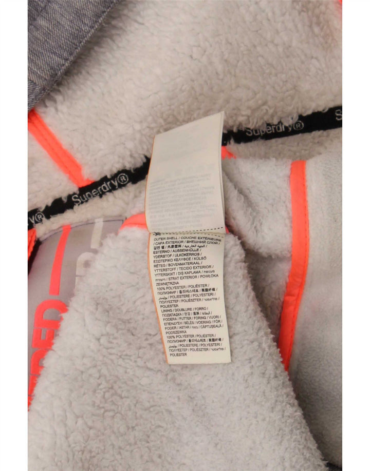 Jaqueta corta-vento com capuz feminino Superdry UK 16 grande poliéster cinza