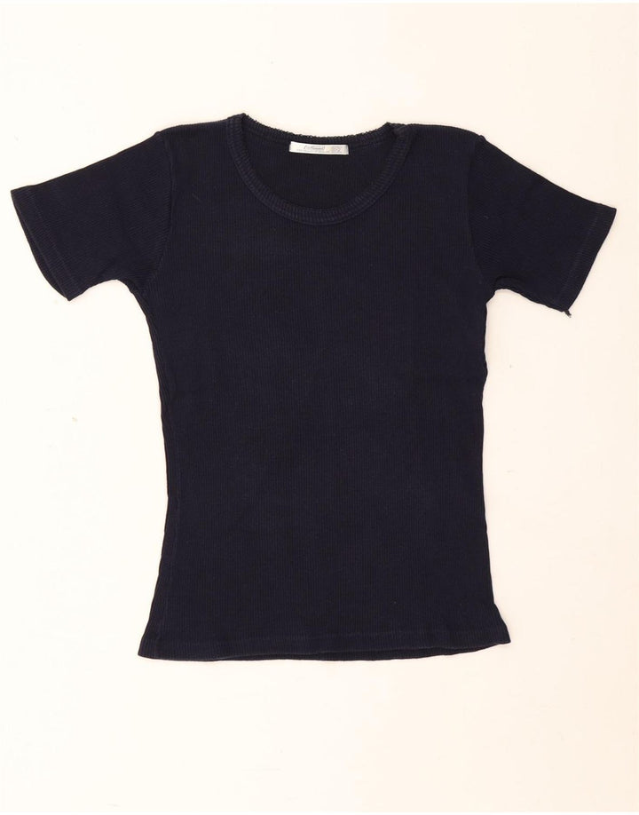 Camiseta feminina Marks & Spencer Top UK 10 pequena azul marinho