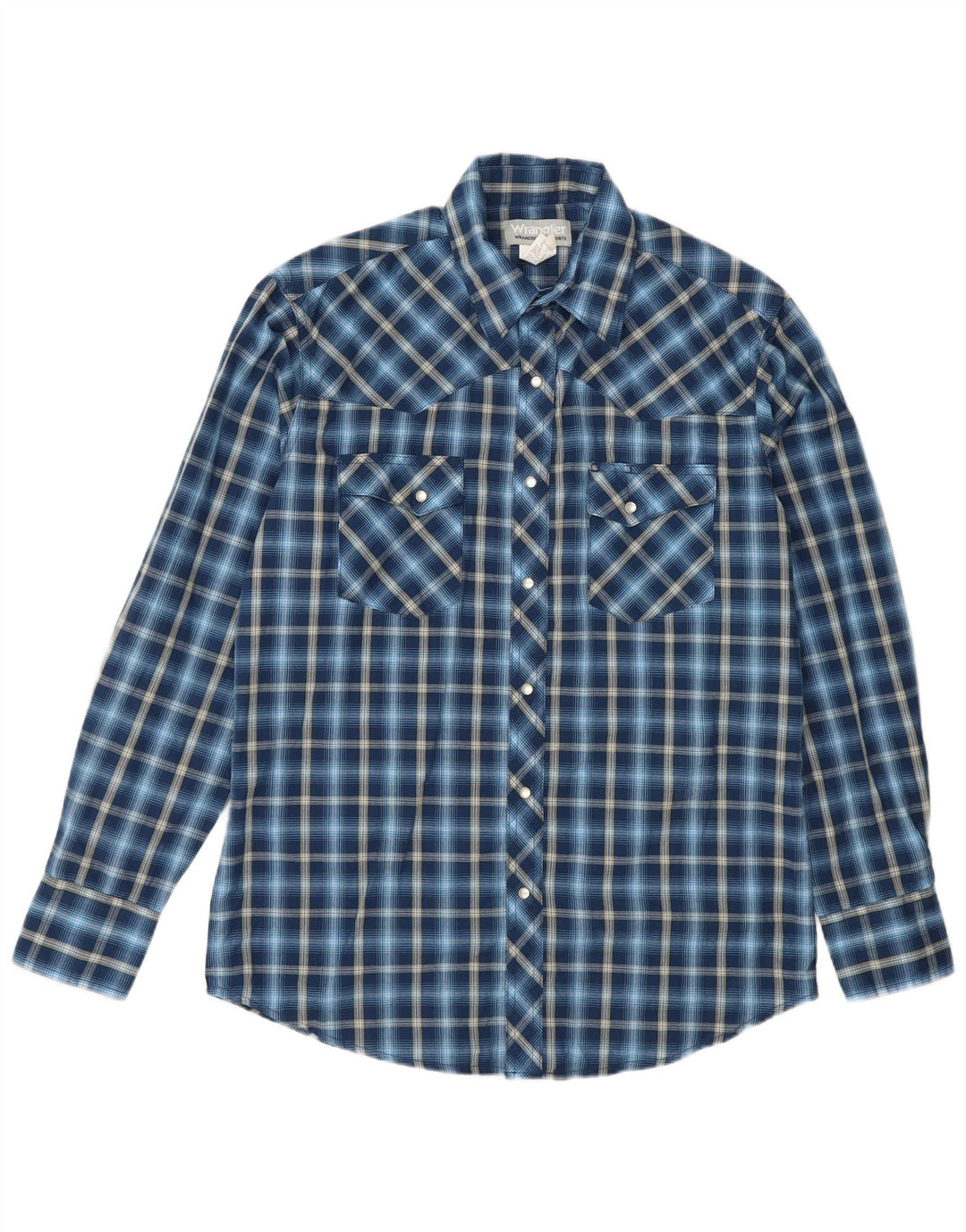 Camisa masculina de flanela Wrangler de algodão xadrez azul marinho médio