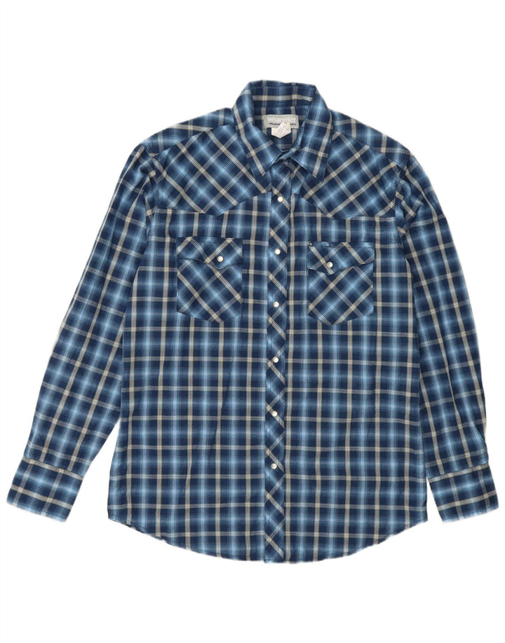 Camisa masculina de flanela Wrangler de algodão xadrez azul marinho médio