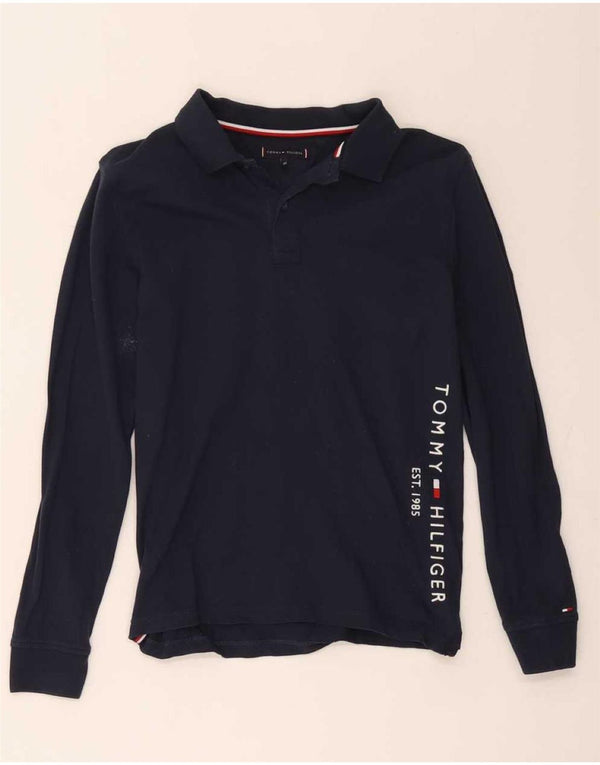Tommy Hilfiger Camisa polo masculina gráfica de manga comprida 11-12 anos Azul marinho
