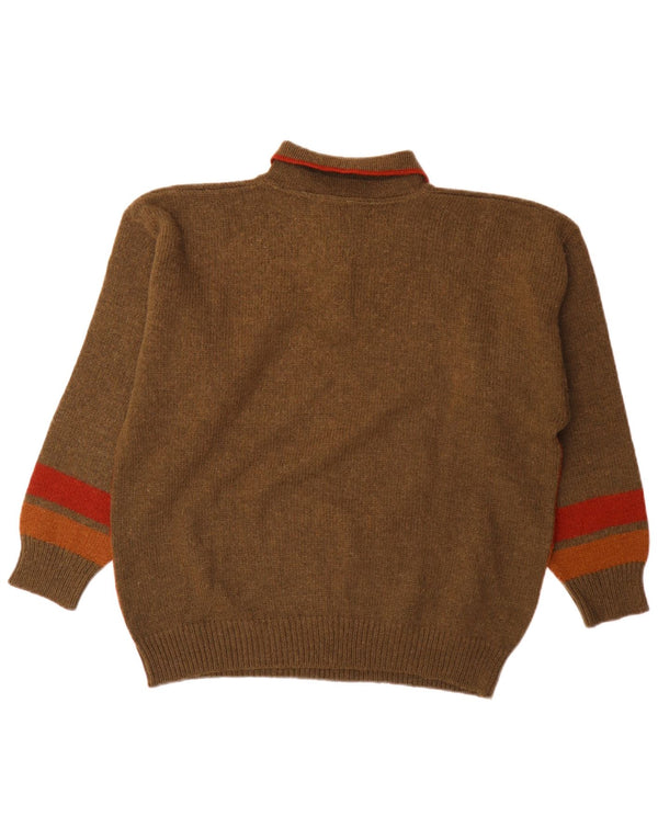 Suéter masculino vintage com gola polo, grande, marrom, colorblock, lã de alpaca