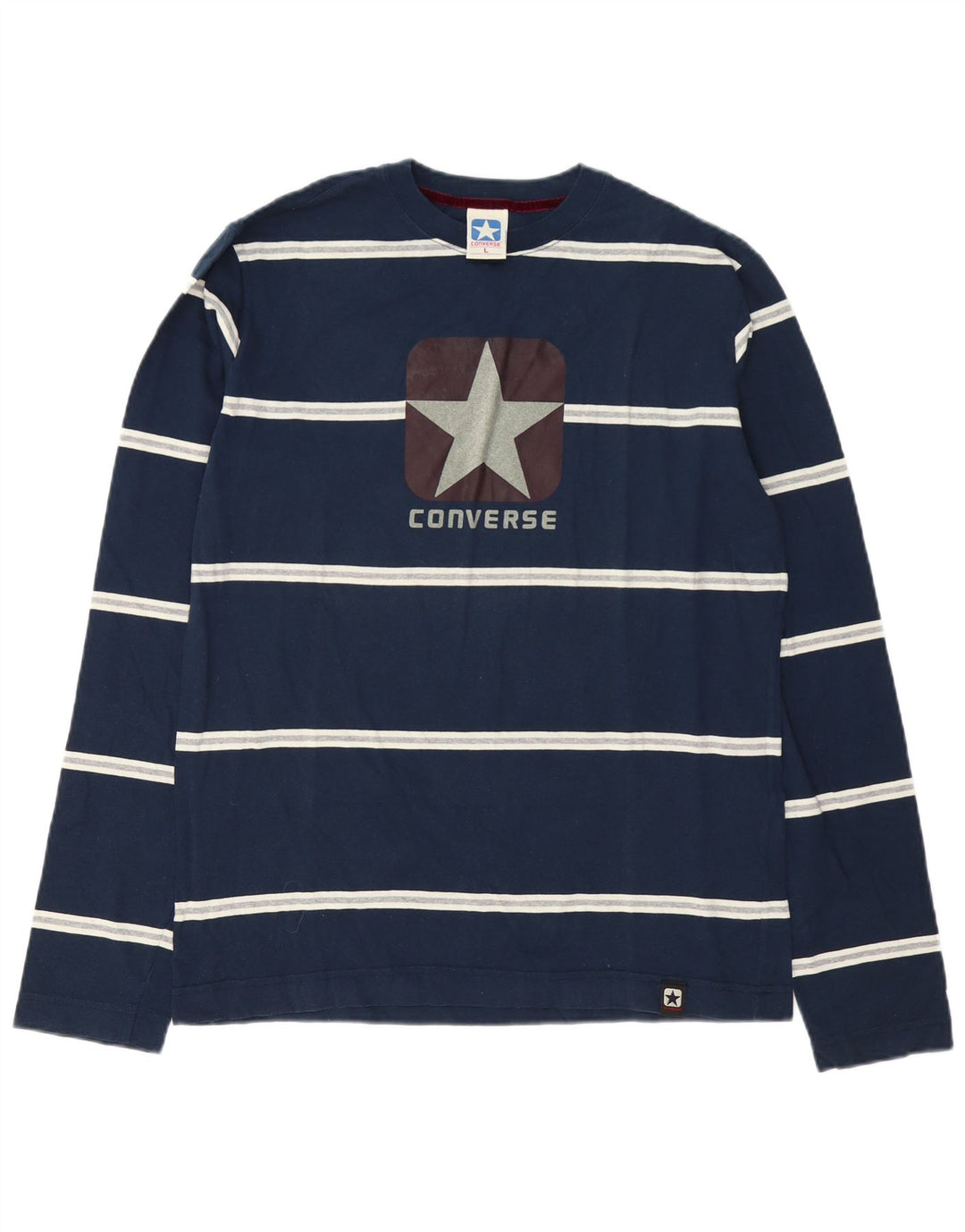 Converse masculino gráfico top manga comprida grande algodão listrado azul marinho