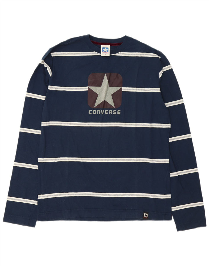 Converse masculino gráfico top manga comprida grande algodão listrado azul marinho