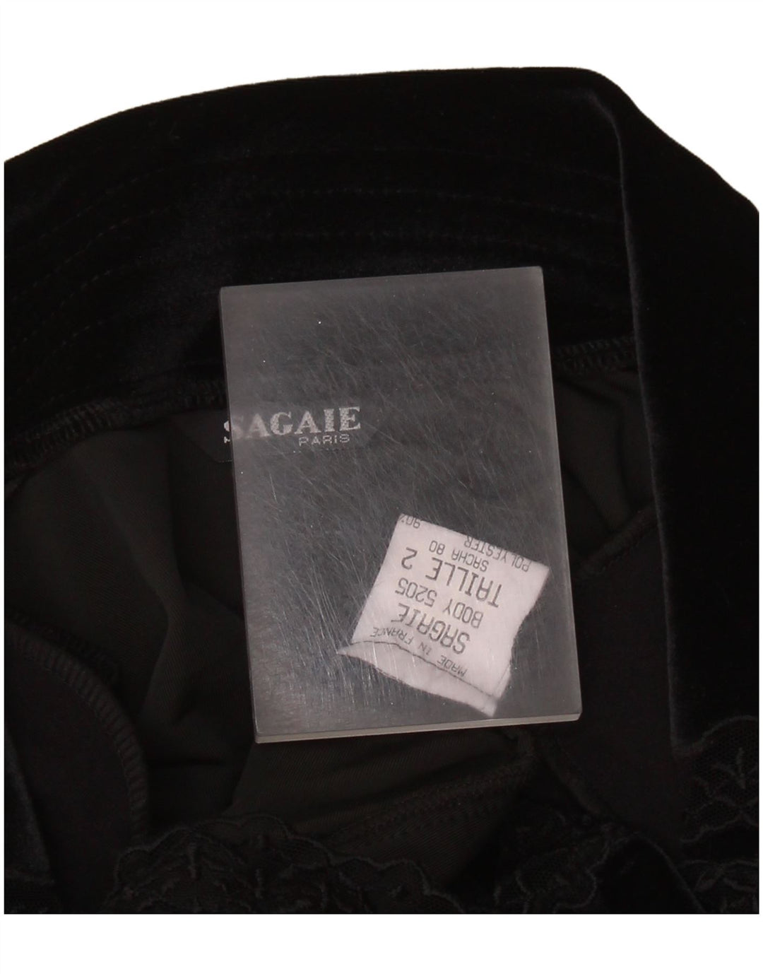 SAGAIE Body feminino de veludo de manga comprida UK 12 poliéster preto médio