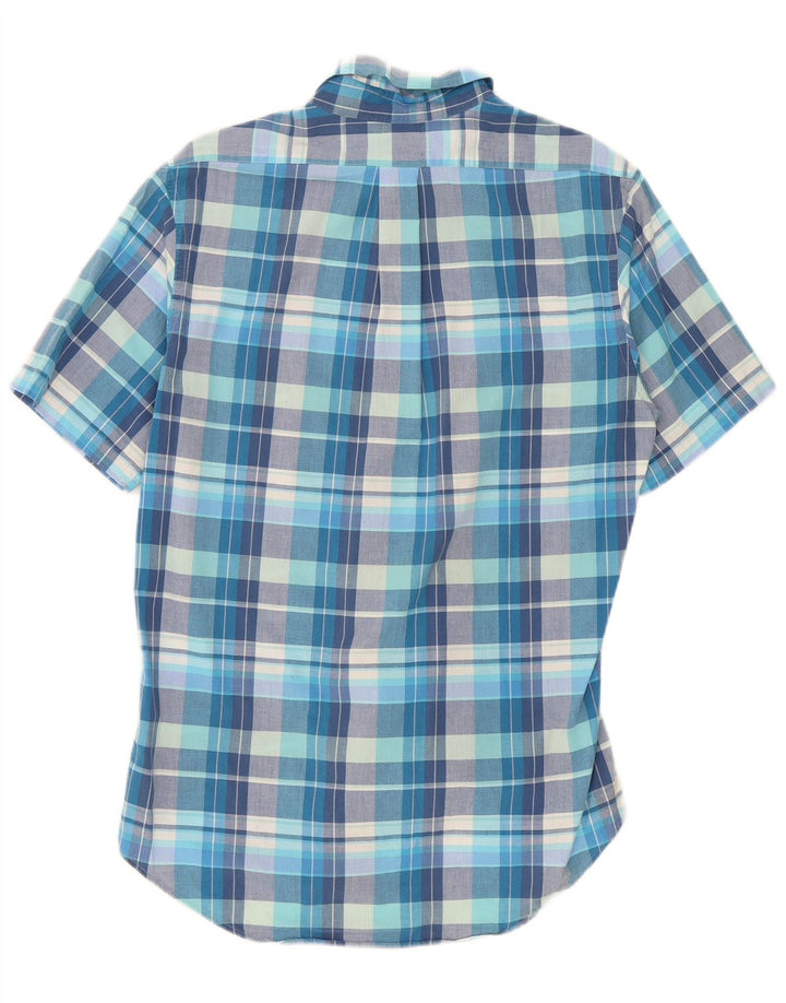 Camisa masculina Brooks Brothers Regent de manga curta de algodão xadrez azul médio