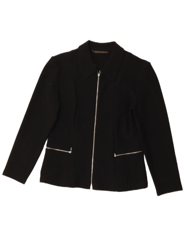 Jaqueta blazer feminina Marks & Spencer com zíper completo Reino Unido 14 médio preto nylon