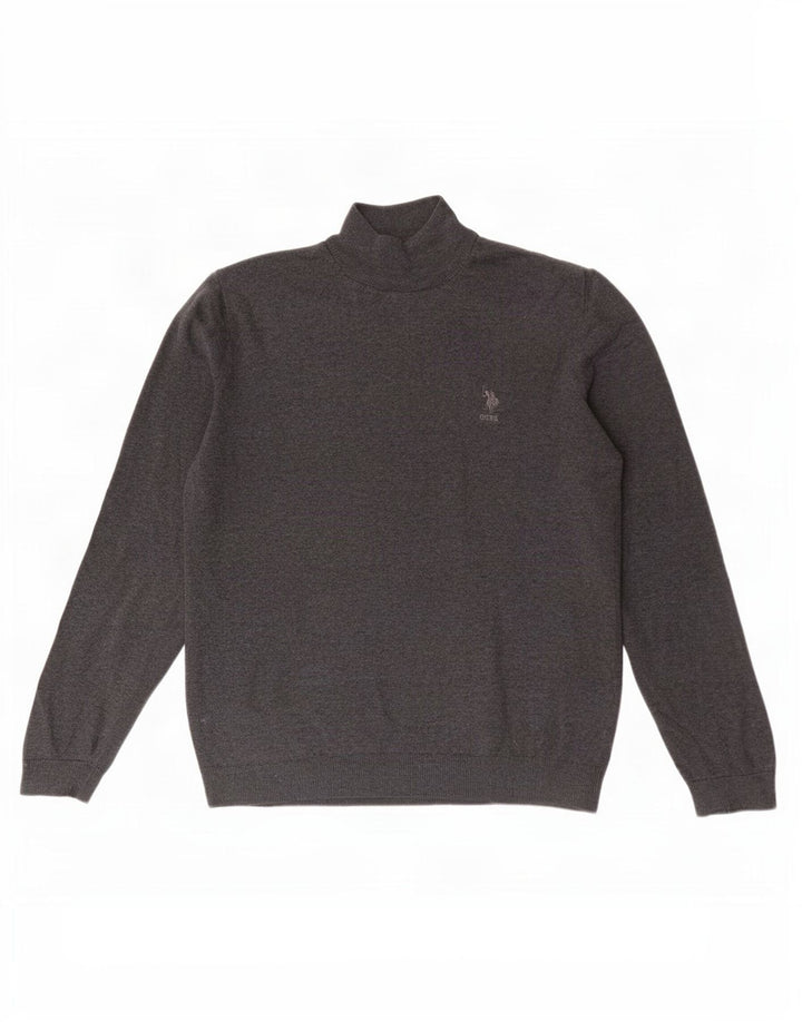 US Polo Assn. Suéter masculino com gola tartaruga grande cinza