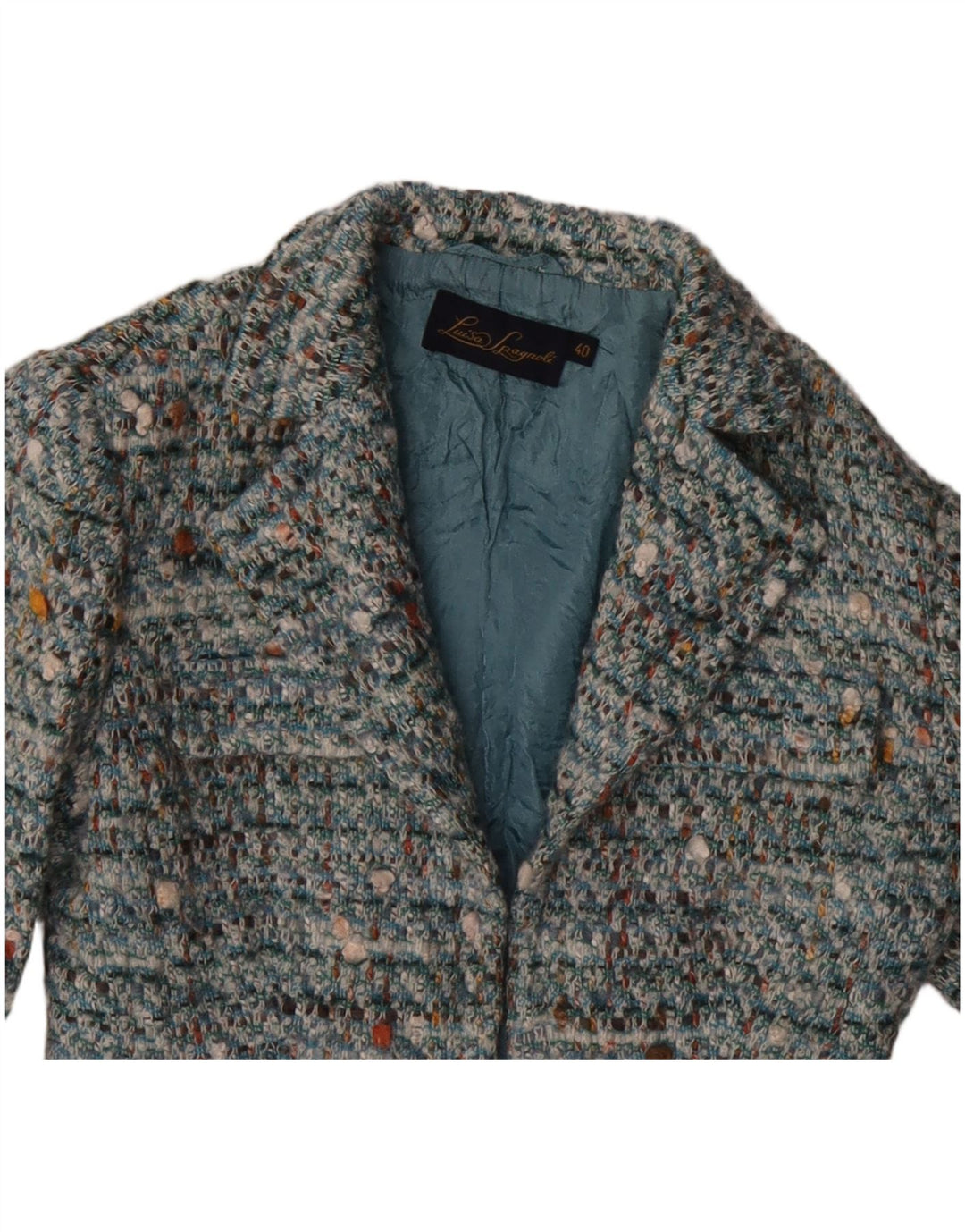 Jaqueta blazer feminina Luisa Spagnoli com gravata frontal IT 40 pequena azul manchada