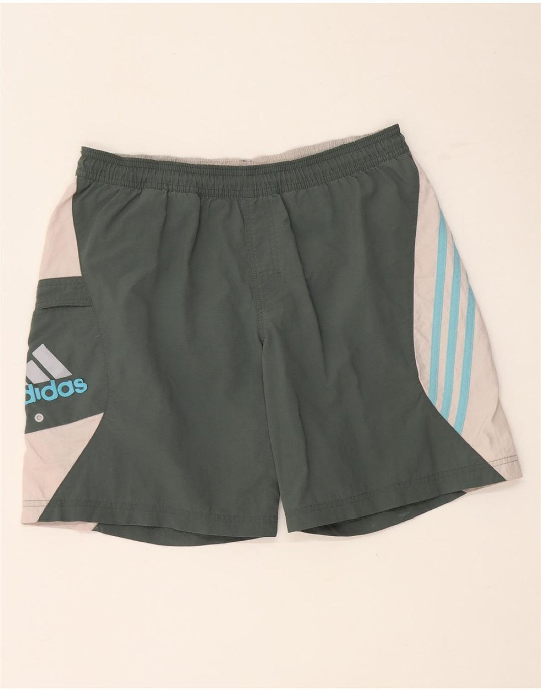 Shorts de natação masculino Adidas médio cáqui colorblock poliamida
