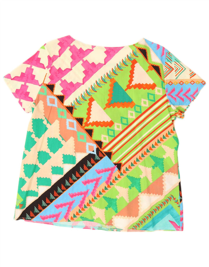 Blusa feminina vintage UK 16 grande geométrica multicolorida