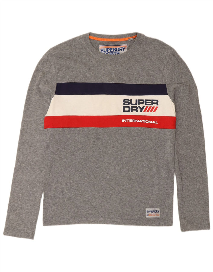 Top gráfico masculino Superdry manga comprida pequeno algodão colorblock cinza