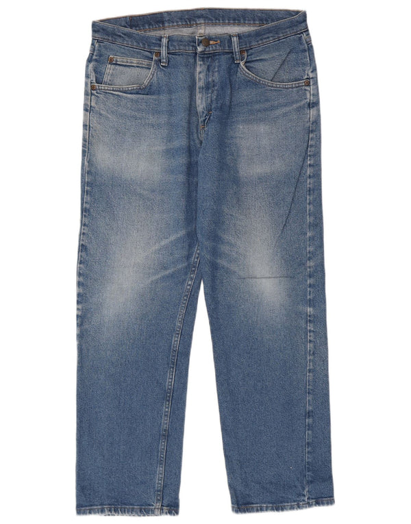 Wrangler Mens Straight Jeans W33 L30 Azul Algodão