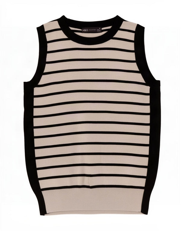 Regata feminina Marks & Spencer com colete UK 10 viscose listrada branca pequena