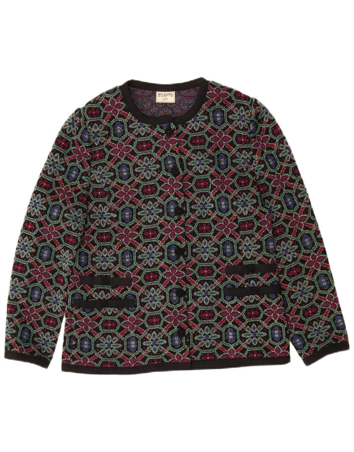 Suéter cardigã feminino Les Lunis IT 48 XL lã geométrica multicolorida