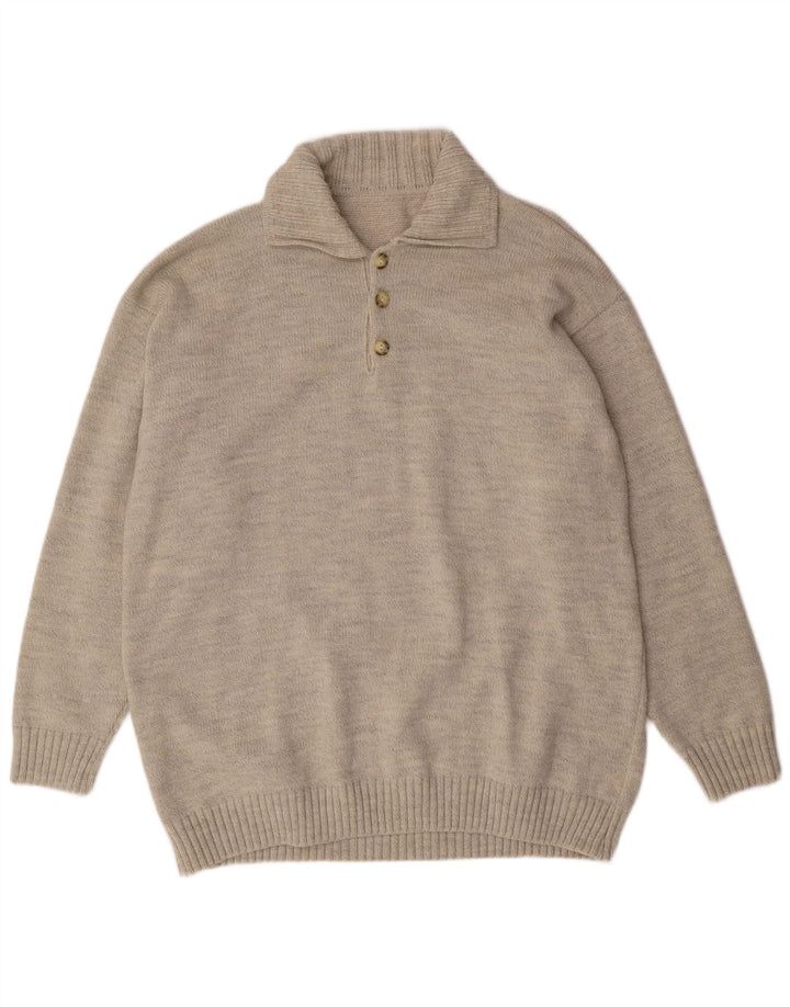 Suéter masculino VINTAGE com gola polo 2XL lã bege
