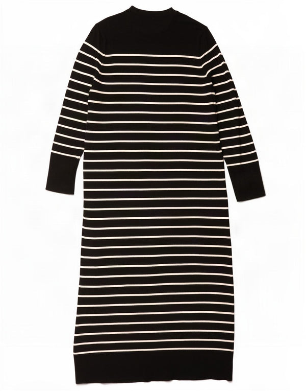 Zara Vestido feminino de manga comprida com listras pretas grandes UK 16