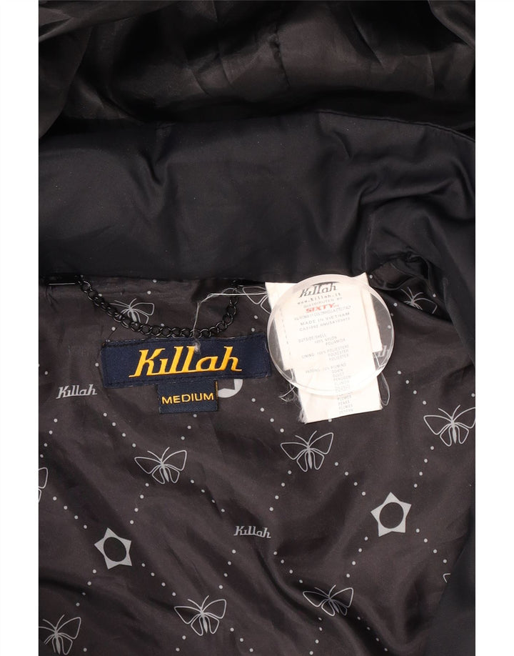 Jaqueta feminina acolchoada com capuz Killah UK 14 nylon preto médio