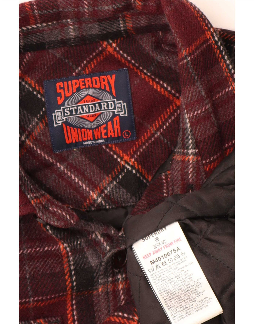 Superdry camisa masculina overshirt grande lã xadrez borgonha