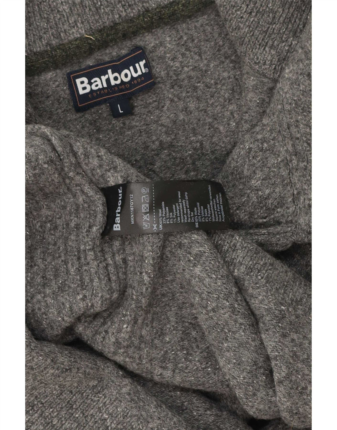 Suéter feminino Barbour com zíper e gola redonda Reino Unido 16 grande lã cinza