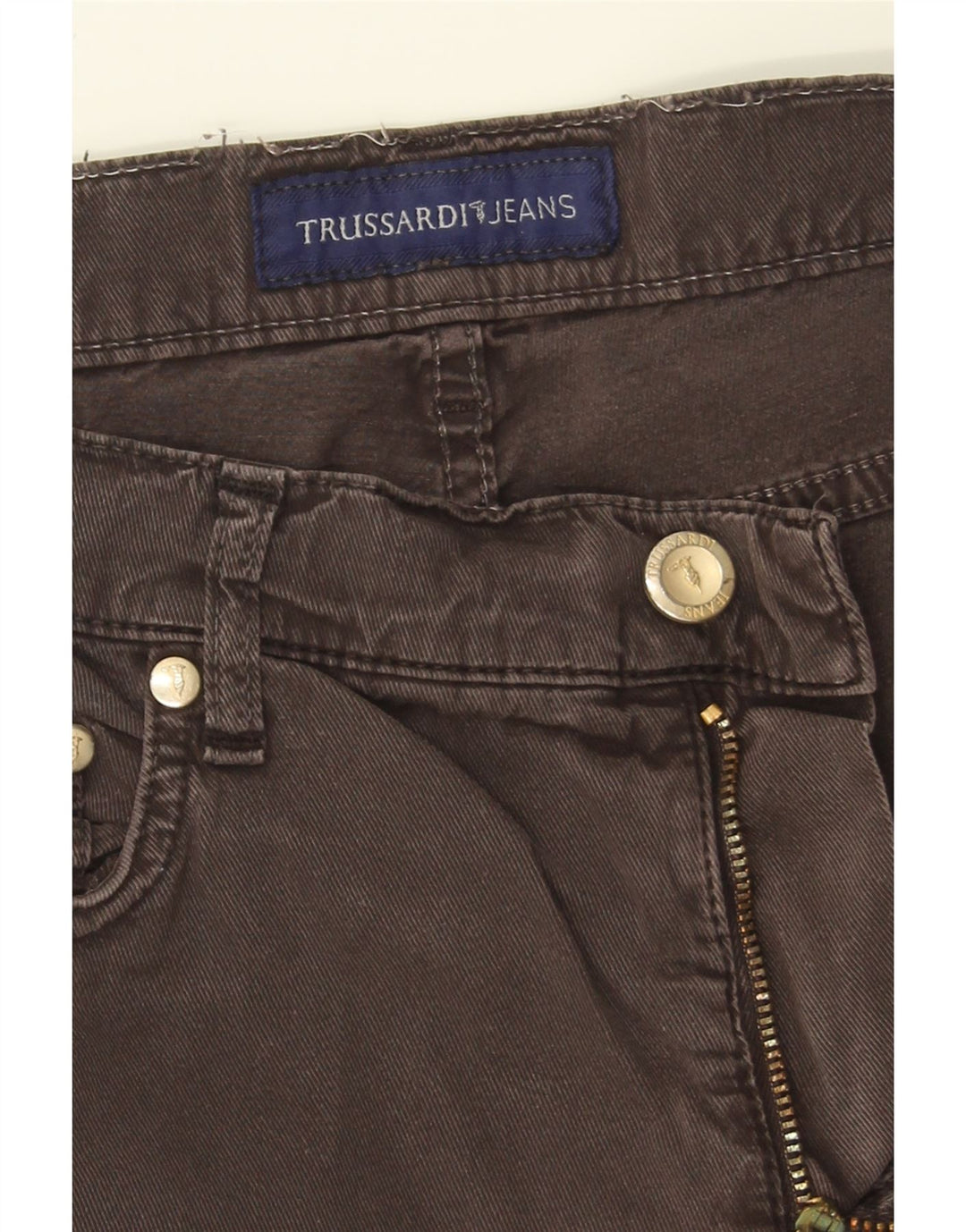 TRUSSARDI Womens Straight Casual Trousers W27 L30 Grey Cotton Vintage Trussardi and Second-Hand Trussardi from Messina Hembry 