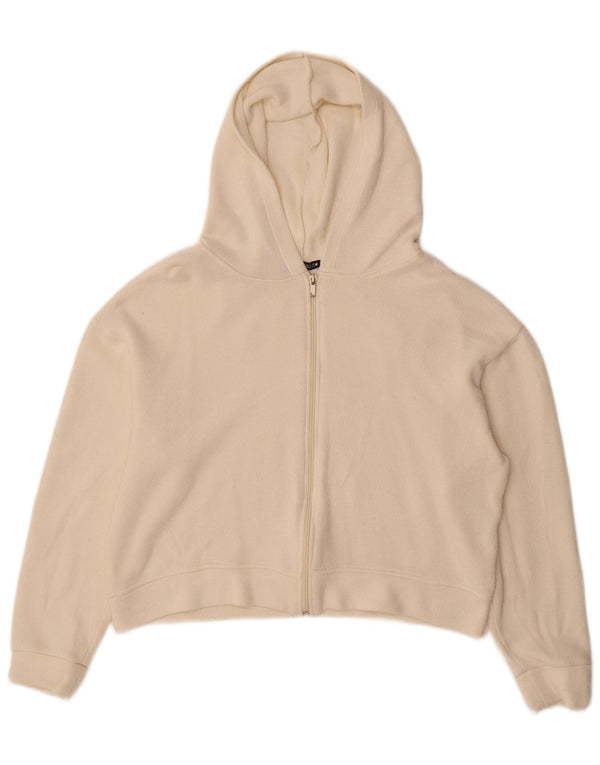 Suéter feminino Zara com capuz e zíper UK 14 médio branco viscose