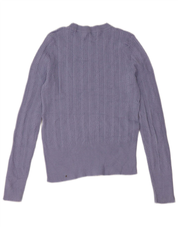 Suéter feminino Marks & Spencer com gola redonda e viscose azul pequena Reino Unido 8