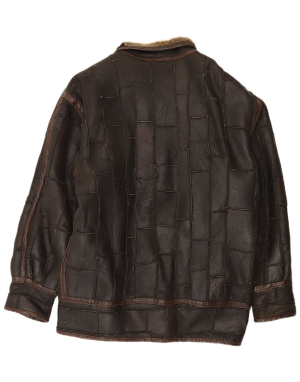 Jaqueta masculina vintage Shearling UK 42 XL marrom patchwork